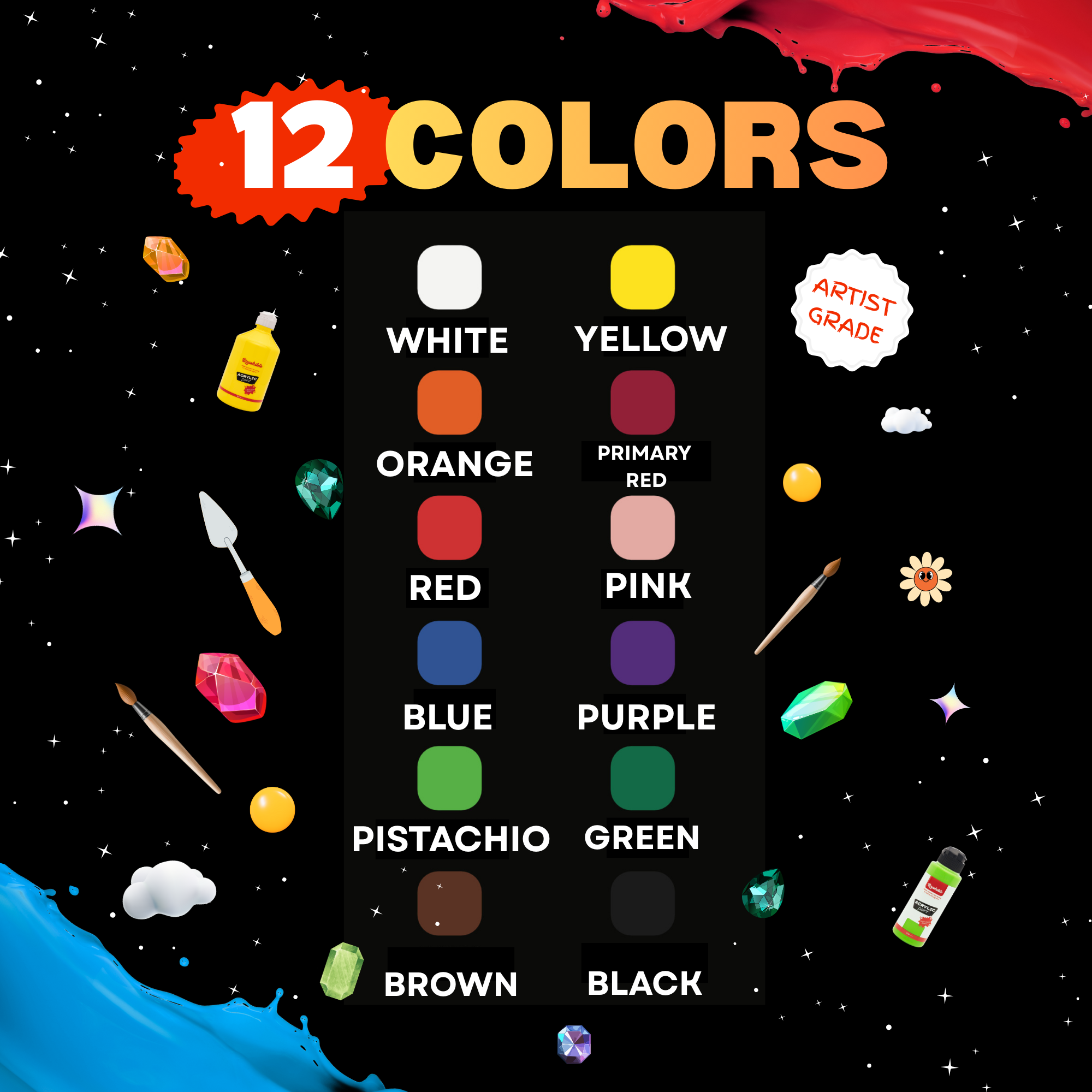 Brushible Acrylic Paint Set 16 OZ