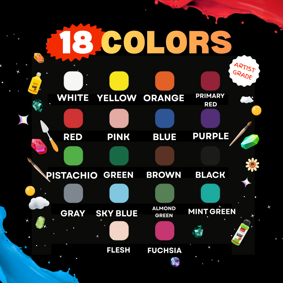 Color chart for the 18 color set