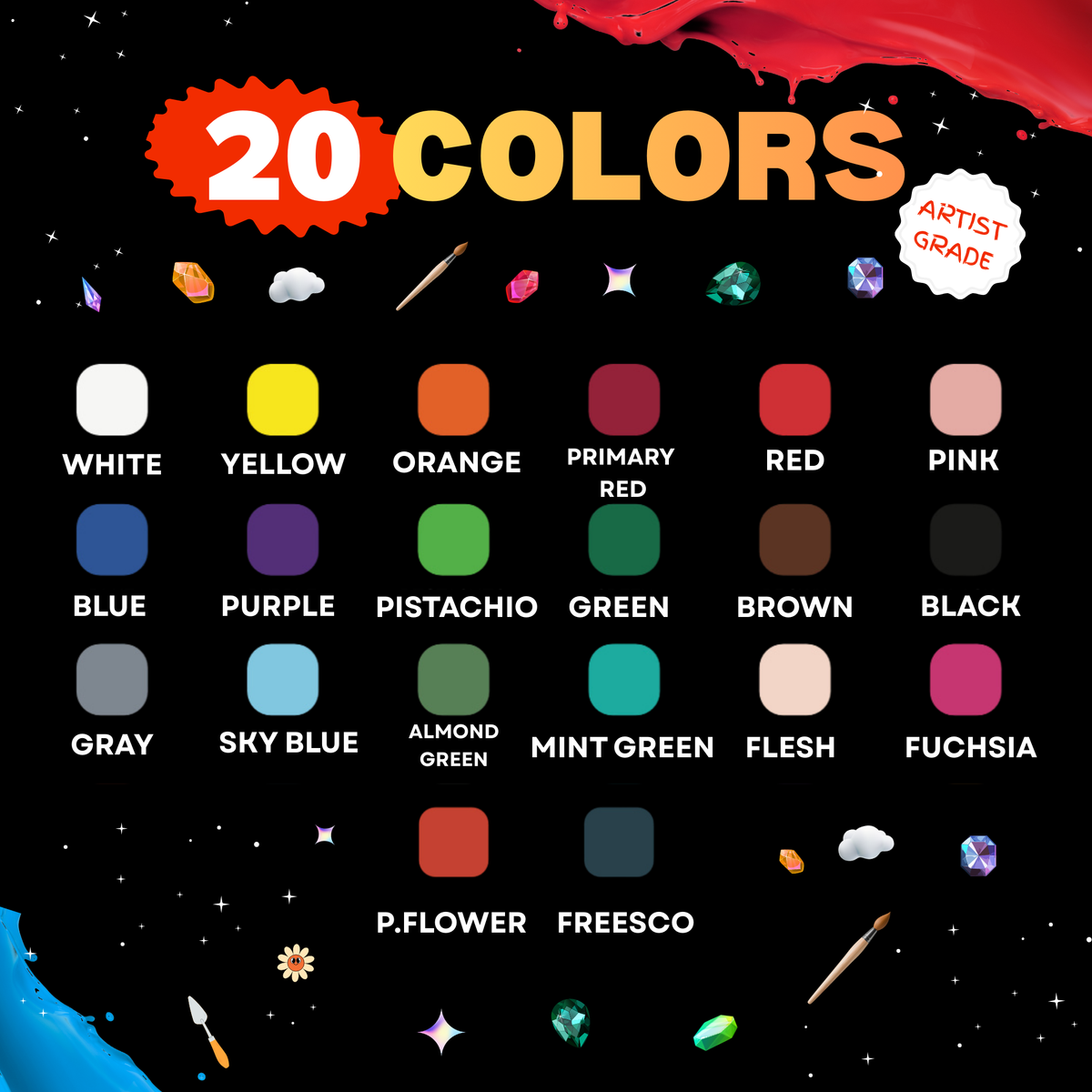 Color chart for the 20 color set