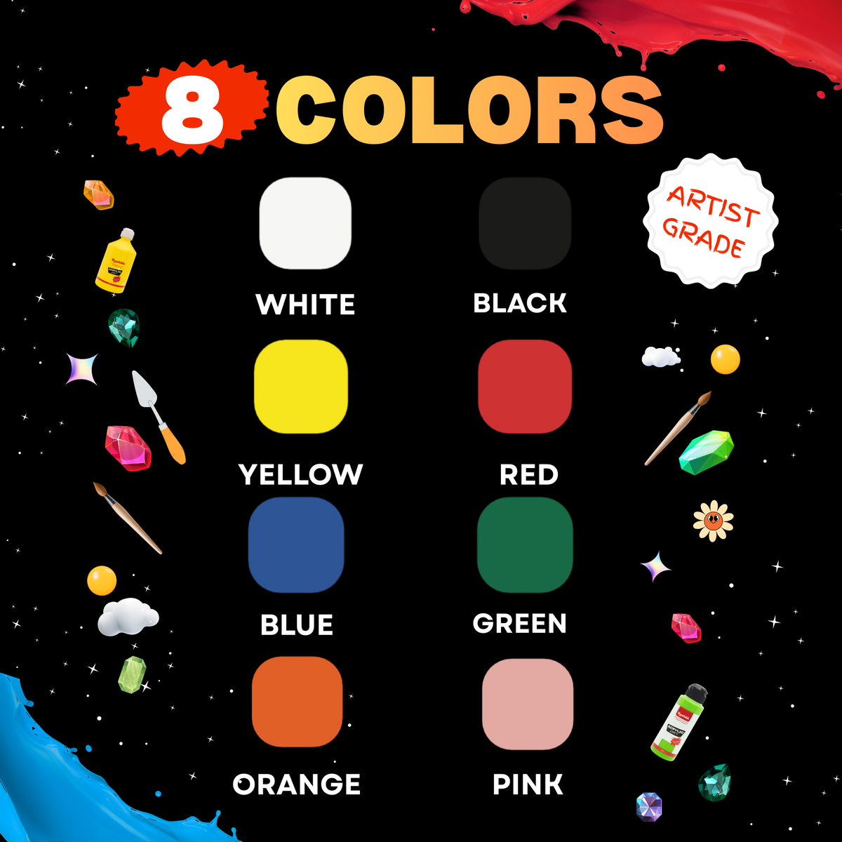 Color chart for the 8 color set
