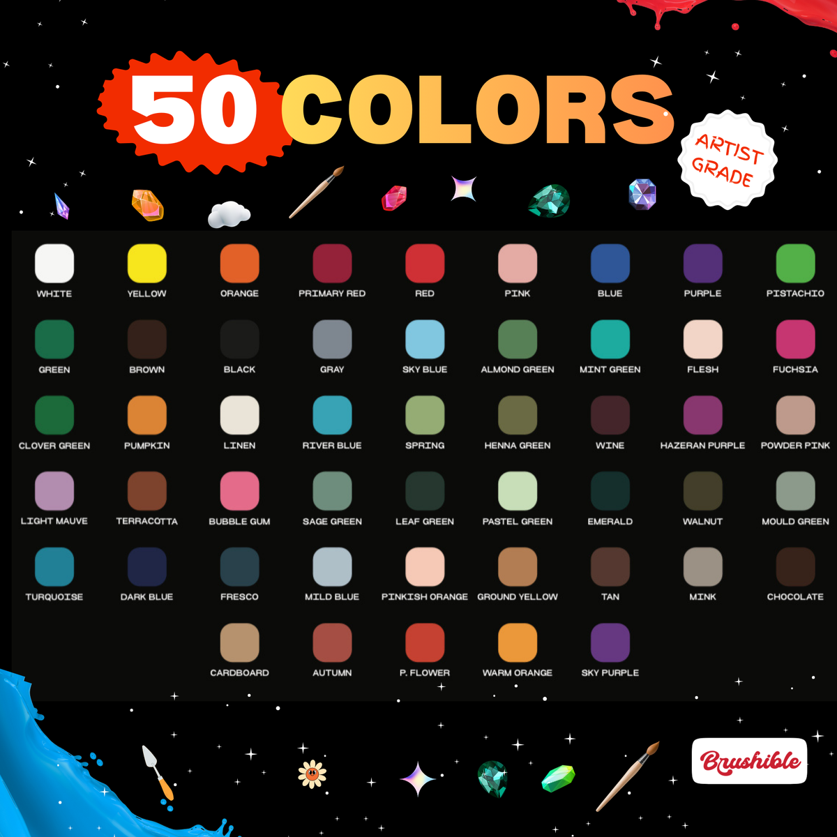 Color chart for the 50 color set
