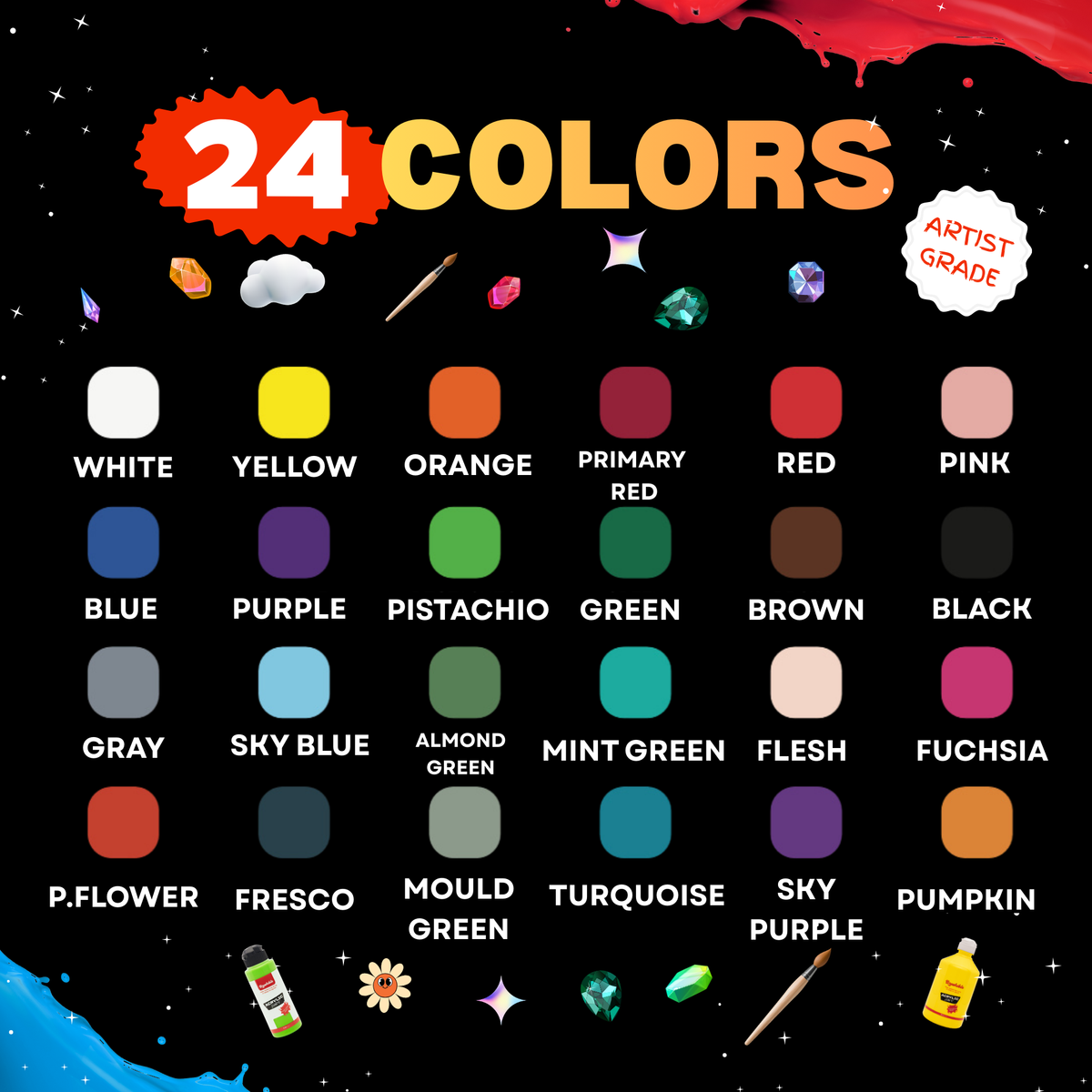 Color chart for the 24 color set