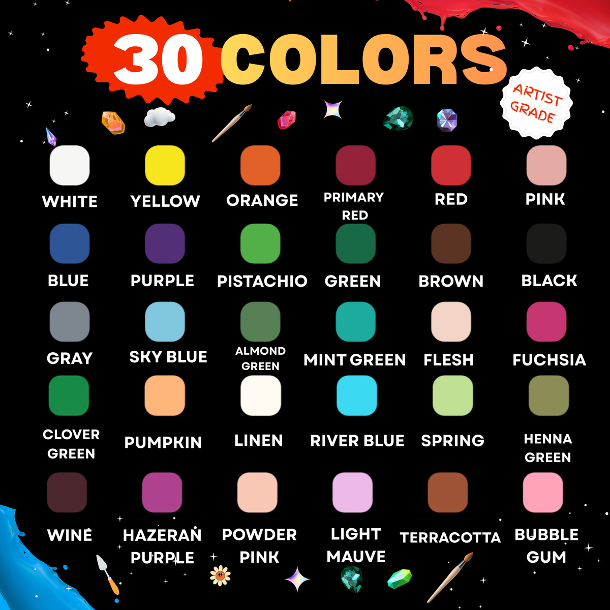 Color chart for the 30 color set