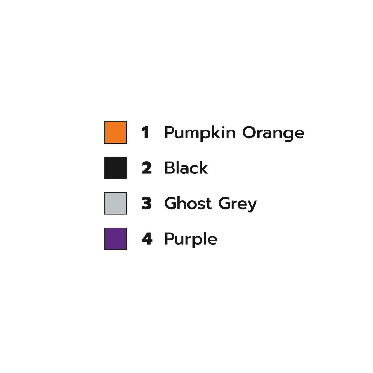 Spooky Night colour key: 1 Pumpkin Orange, 2 Black, 3 Ghost Grey, 4 Purple